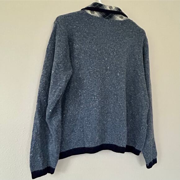 NutCracker knit cardigan fishing snowman reindeer flannel collar Christmas L - Picture 10 of 12